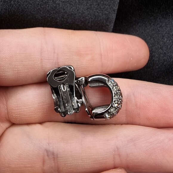 Swarovski Crystal Pave Silver-Tone Clip-On Earrings - Picture 6 of 6